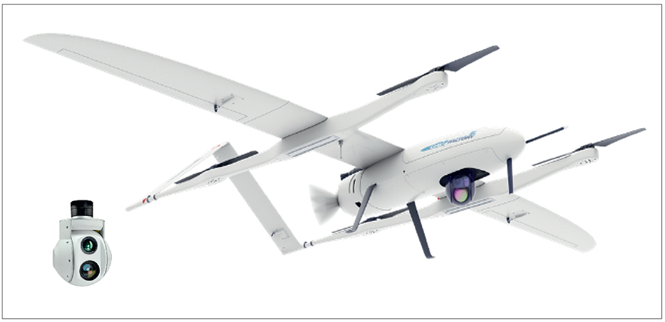 Рис. 7. БВС типа VTOL, оснащенный гиростабилизированной камерой наблюдения