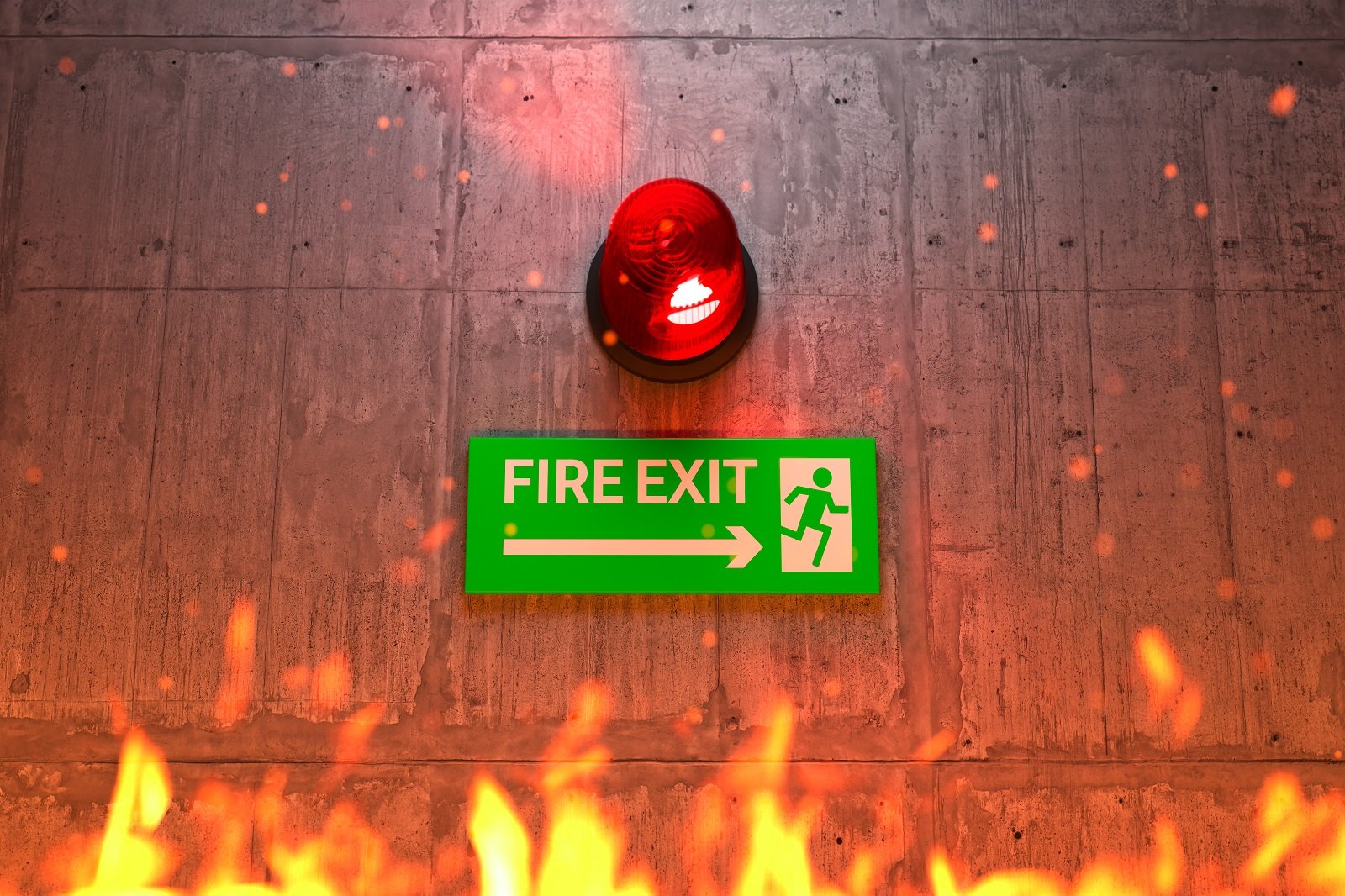 emergency-exit-sign-with-siren-light-direction-to-the-emergency-exit