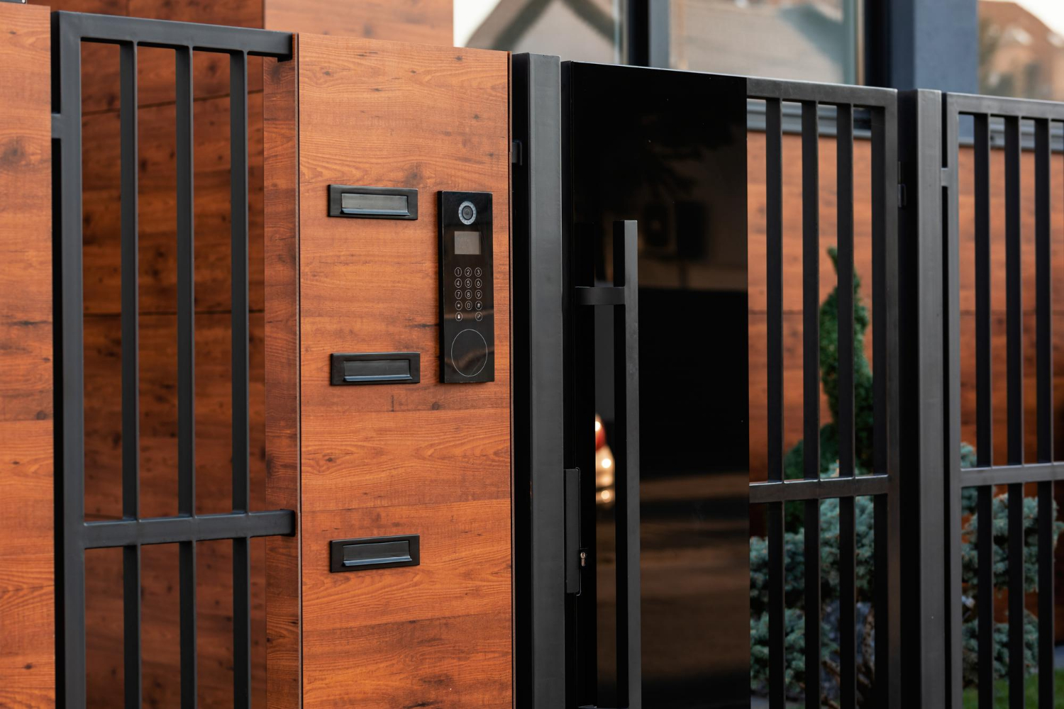 intercom-on-a-gate-in-front-of-residential-building
