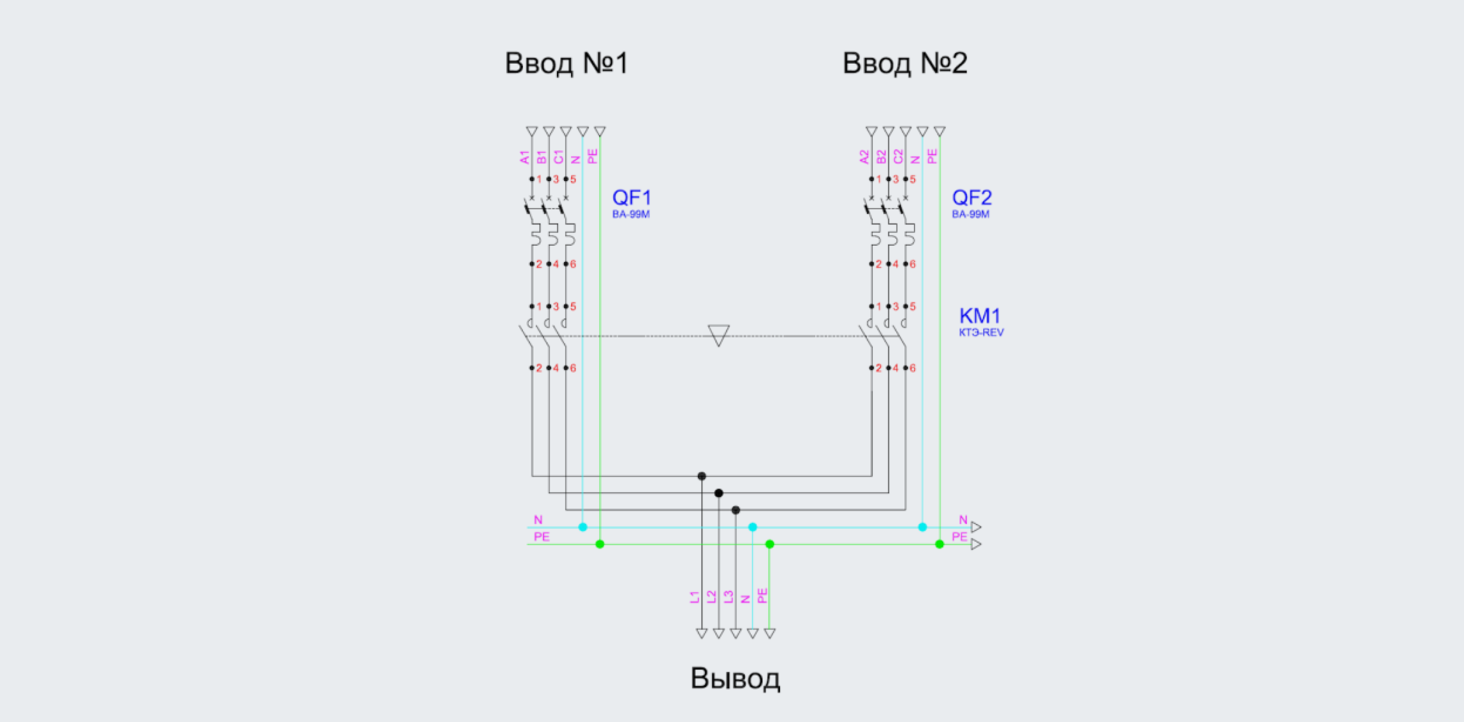 решение АВР 2в1 на контакторах